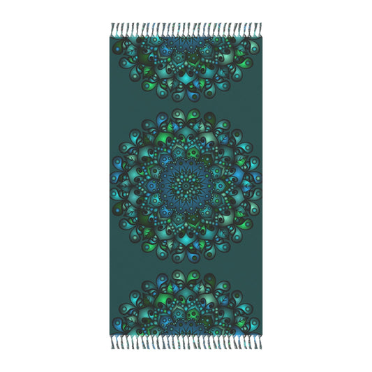 Boho Beach Cloth decorated with Mandala Art - Original Fine Art Hand - Drawn - Petroleum Green - Blululi