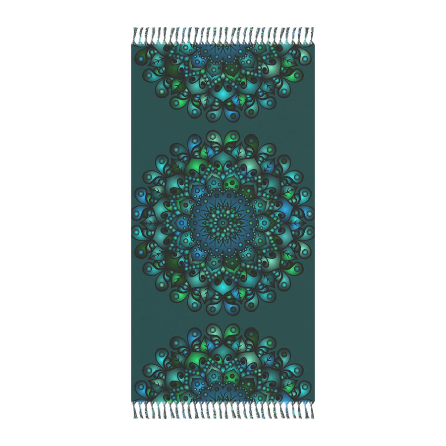 Boho Beach Cloth decorated with Mandala Art - Original Fine Art Hand - Drawn - Petroleum Green - Blululi