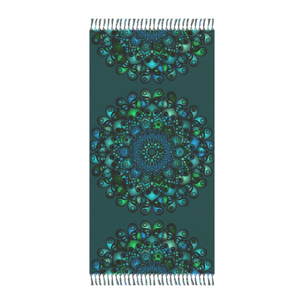 Boho Beach Cloth decorated with Mandala Art - Original Fine Art Hand - Drawn - Petroleum Green - Blululi