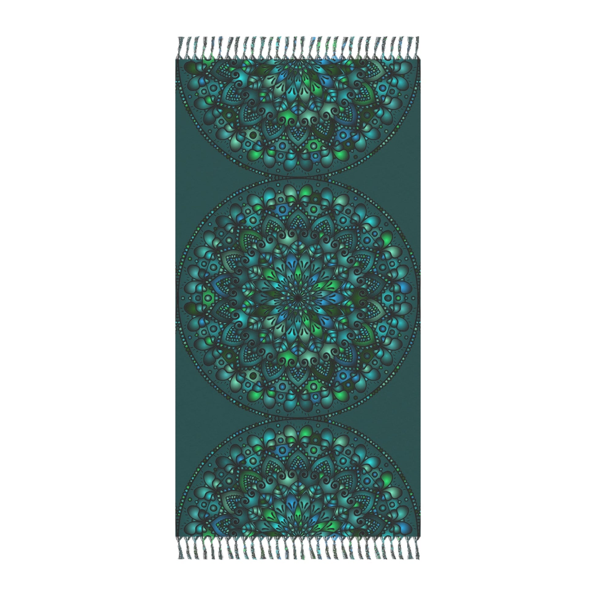 Boho Beach Cloth decorated with Mandala Art - Original Fine Art Hand - Drawn - Petroleum Green - Blululi