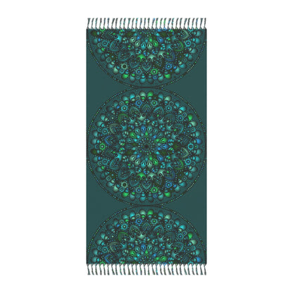 Boho Beach Cloth decorated with Mandala Art - Original Fine Art Hand - Drawn - Petroleum Green - Blululi