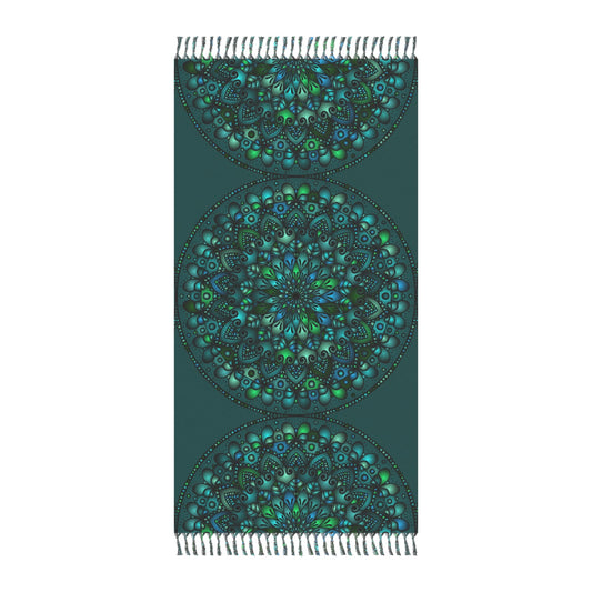 Boho Beach Cloth decorated with Mandala Art - Original Fine Art Hand - Drawn - Petroleum Green - Blululi