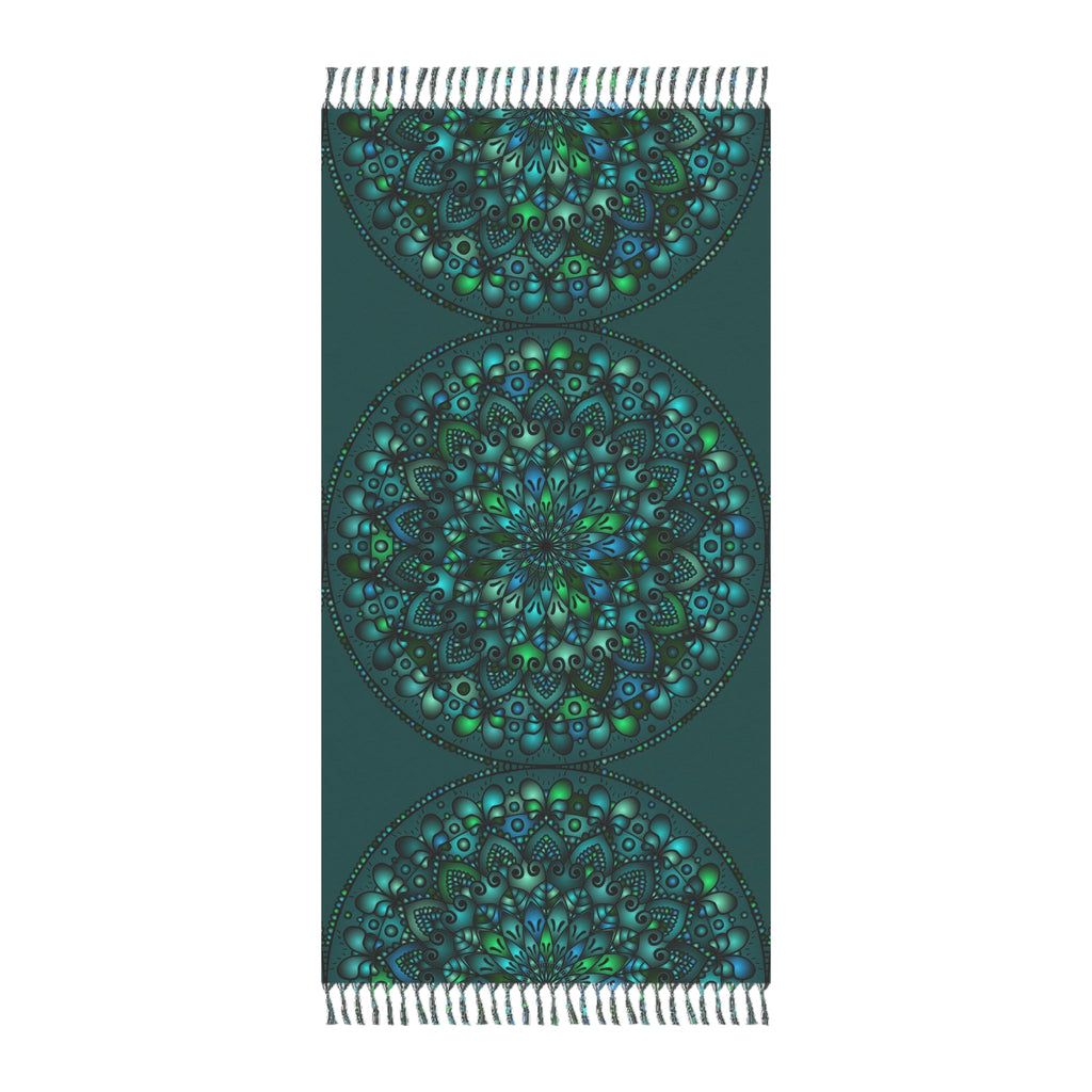 Boho Beach Cloth decorated with Mandala Art - Original Fine Art Hand - Drawn - Petroleum Green - Blululi