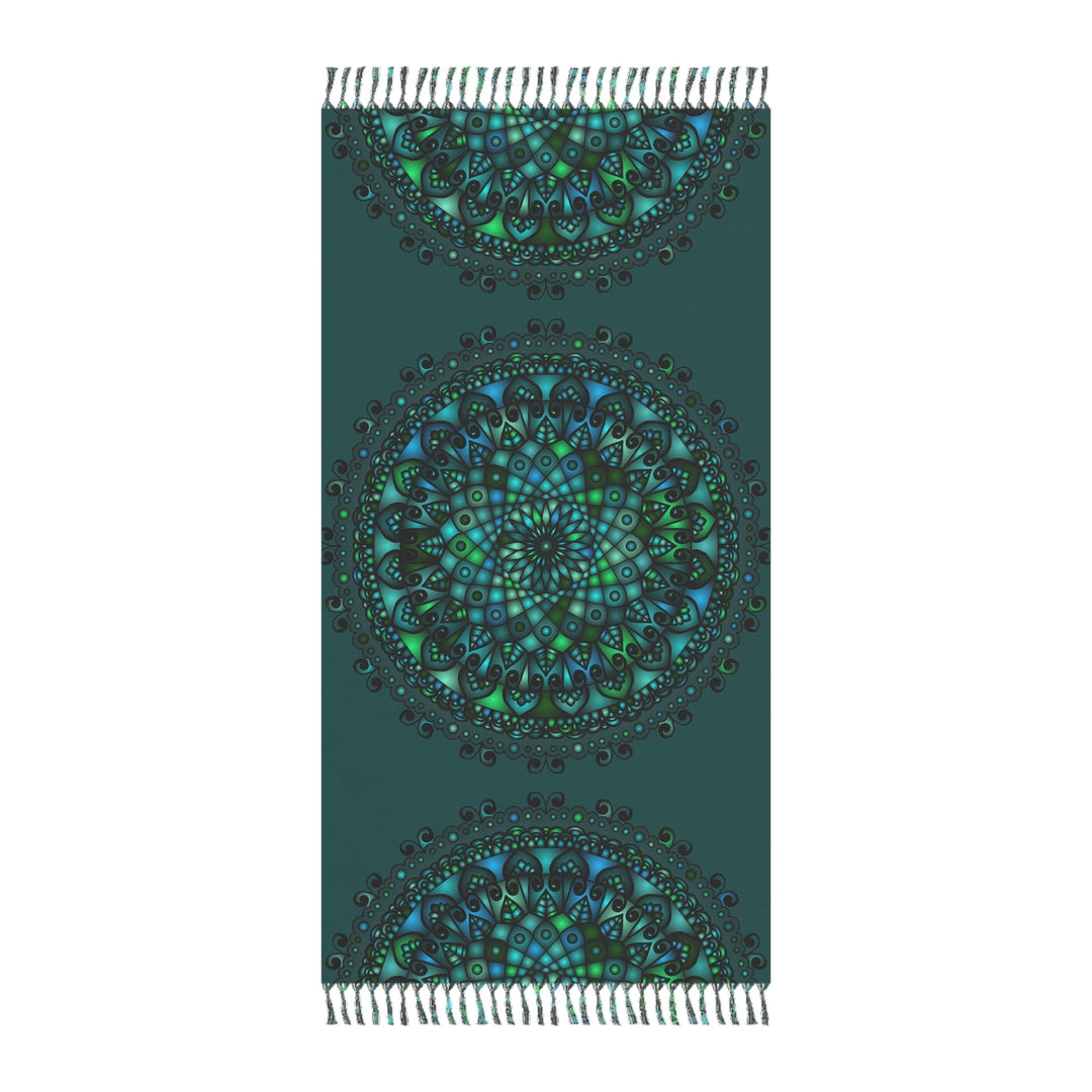 Boho Beach Cloth decorated with Mandala Art - Original Fine Art Hand - Drawn - Petroleum Green - Blululi