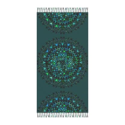 Boho Beach Cloth decorated with Mandala Art - Original Fine Art Hand - Drawn - Petroleum Green - Blululi