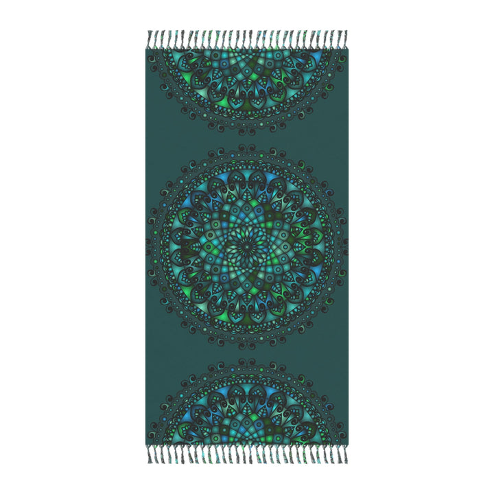 Boho Beach Cloth decorated with Mandala Art - Original Fine Art Hand - Drawn - Petroleum Green - Blululi