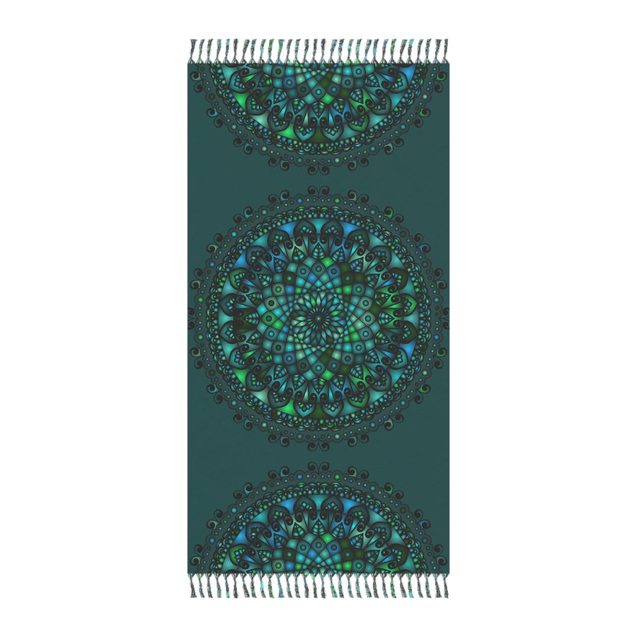 Boho Beach Cloth decorated with Mandala Art - Original Fine Art Hand - Drawn - Petroleum Green - Blululi