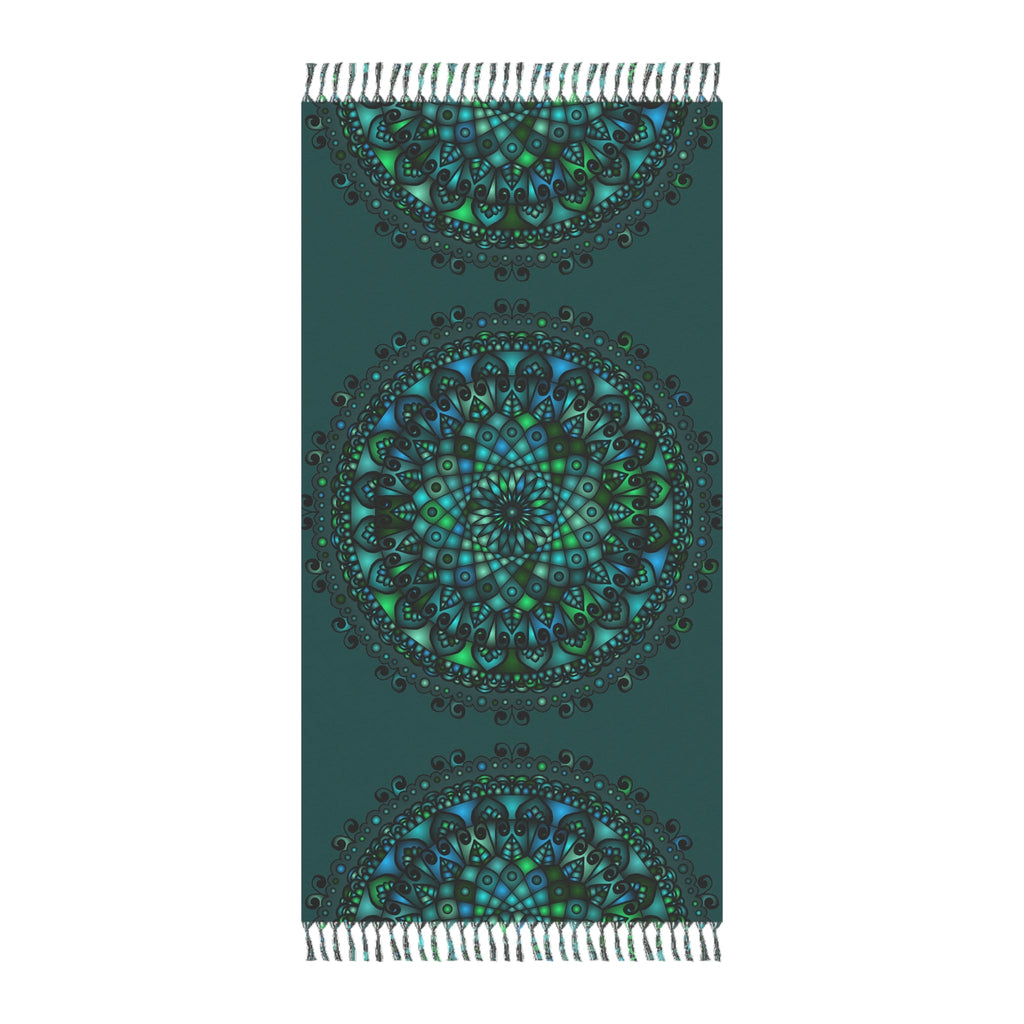 Boho Beach Cloth decorated with Mandala Art - Original Fine Art Hand - Drawn - Petroleum Green - Blululi