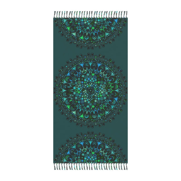 Boho Beach Cloth decorated with Mandala Art - Original Fine Art Hand - Drawn - Petroleum Green - Blululi