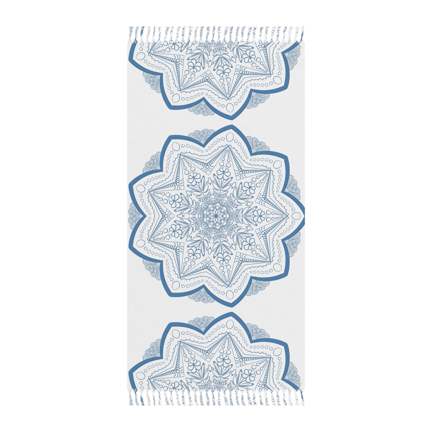 Boho Beach Cloth decorated with Mandala Art - Steel Blue - Original Fine Art Hand - Drawn - White - Blululi