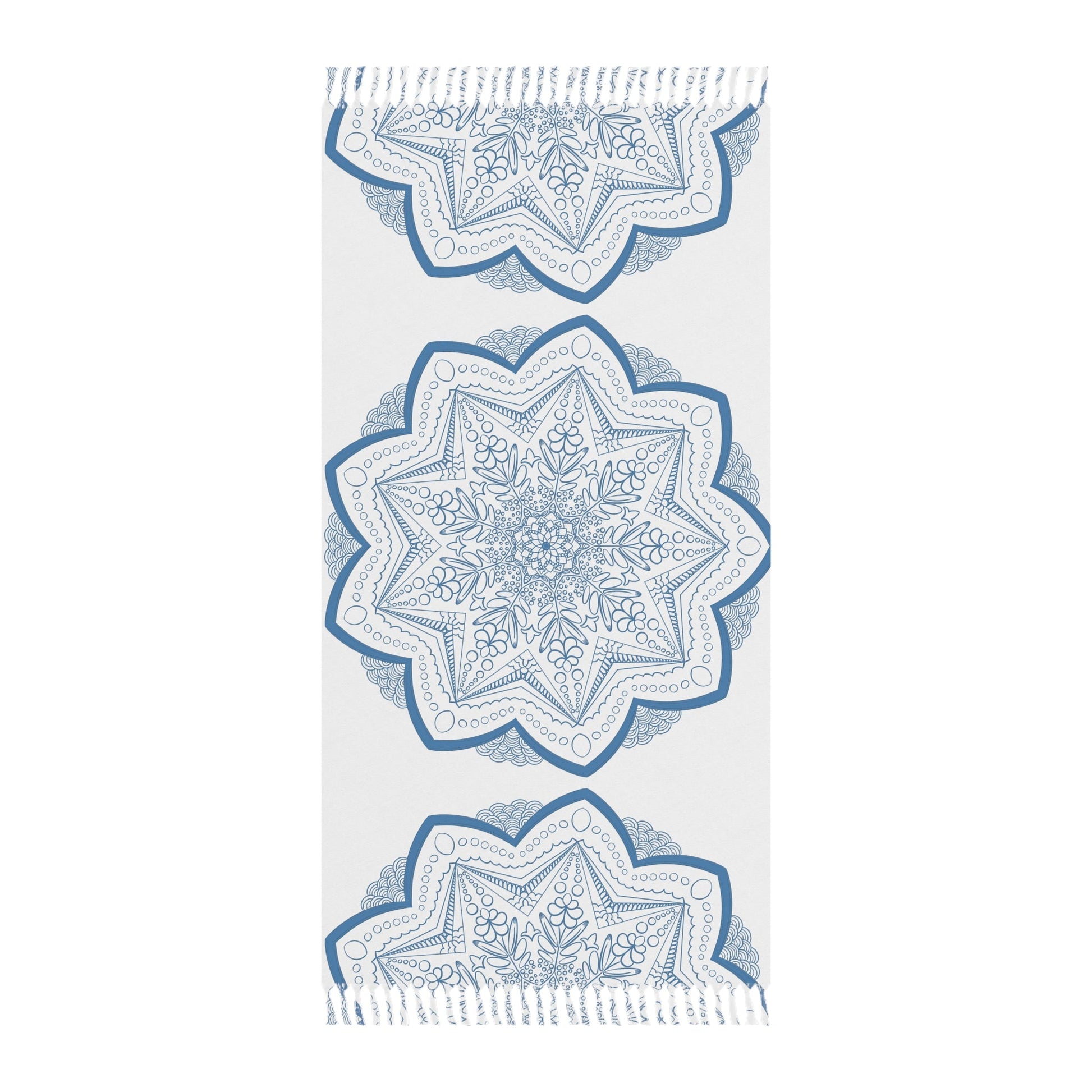 Boho Beach Cloth decorated with Mandala Art - Steel Blue - Original Fine Art Hand - Drawn - White - Blululi