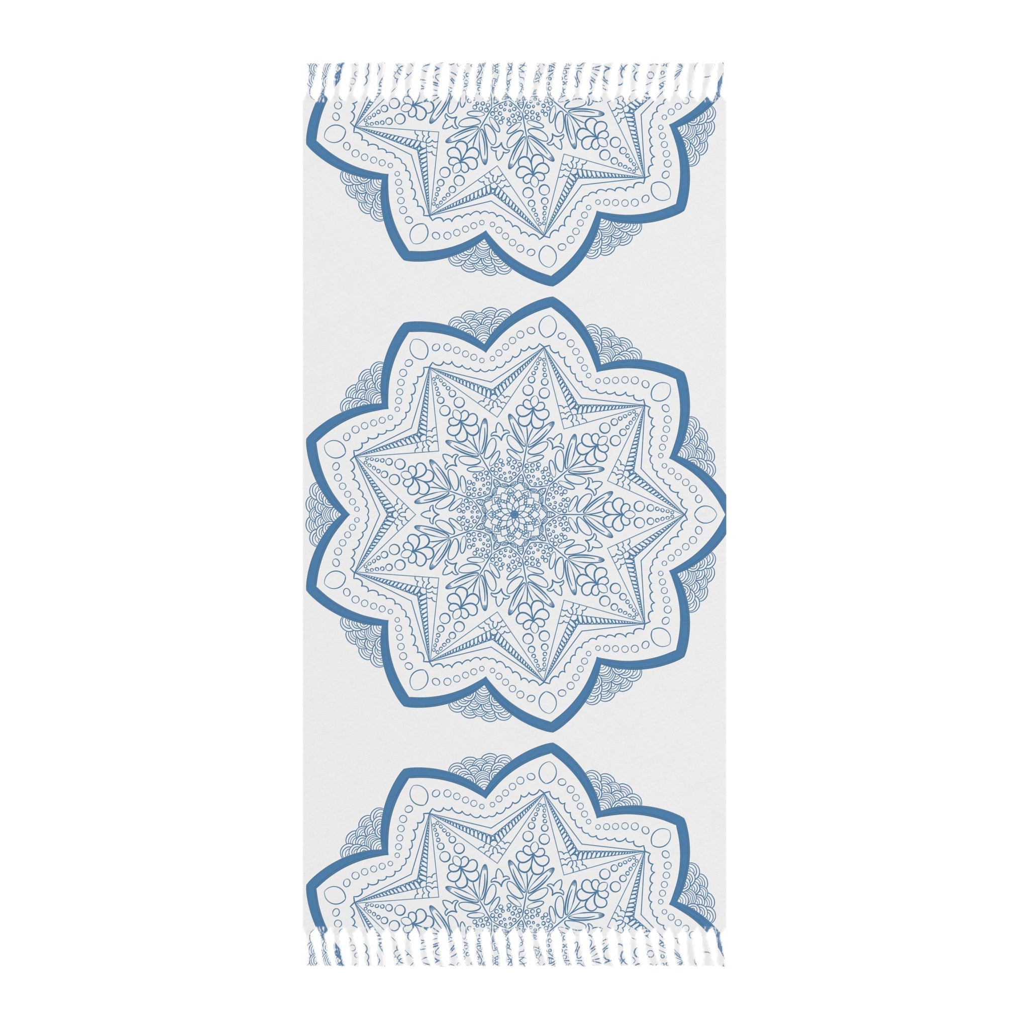 Boho Beach Cloth decorated with Mandala Art - Steel Blue - Original Fine Art Hand - Drawn - White - Blululi