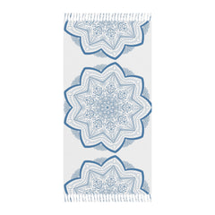 Boho Beach Cloth decorated with Mandala Art - Steel Blue - Original Fine Art Hand - Drawn - White - Blululi