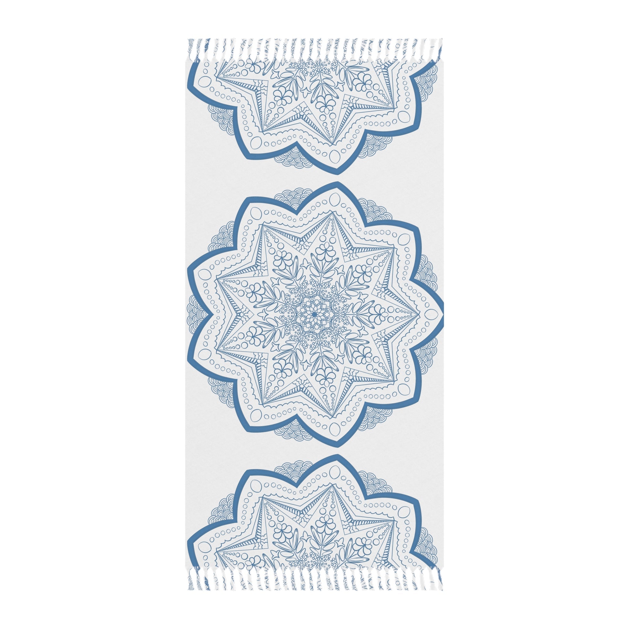 Boho Beach Cloth decorated with Mandala Art - Steel Blue - Original Fine Art Hand - Drawn - White - Blululi