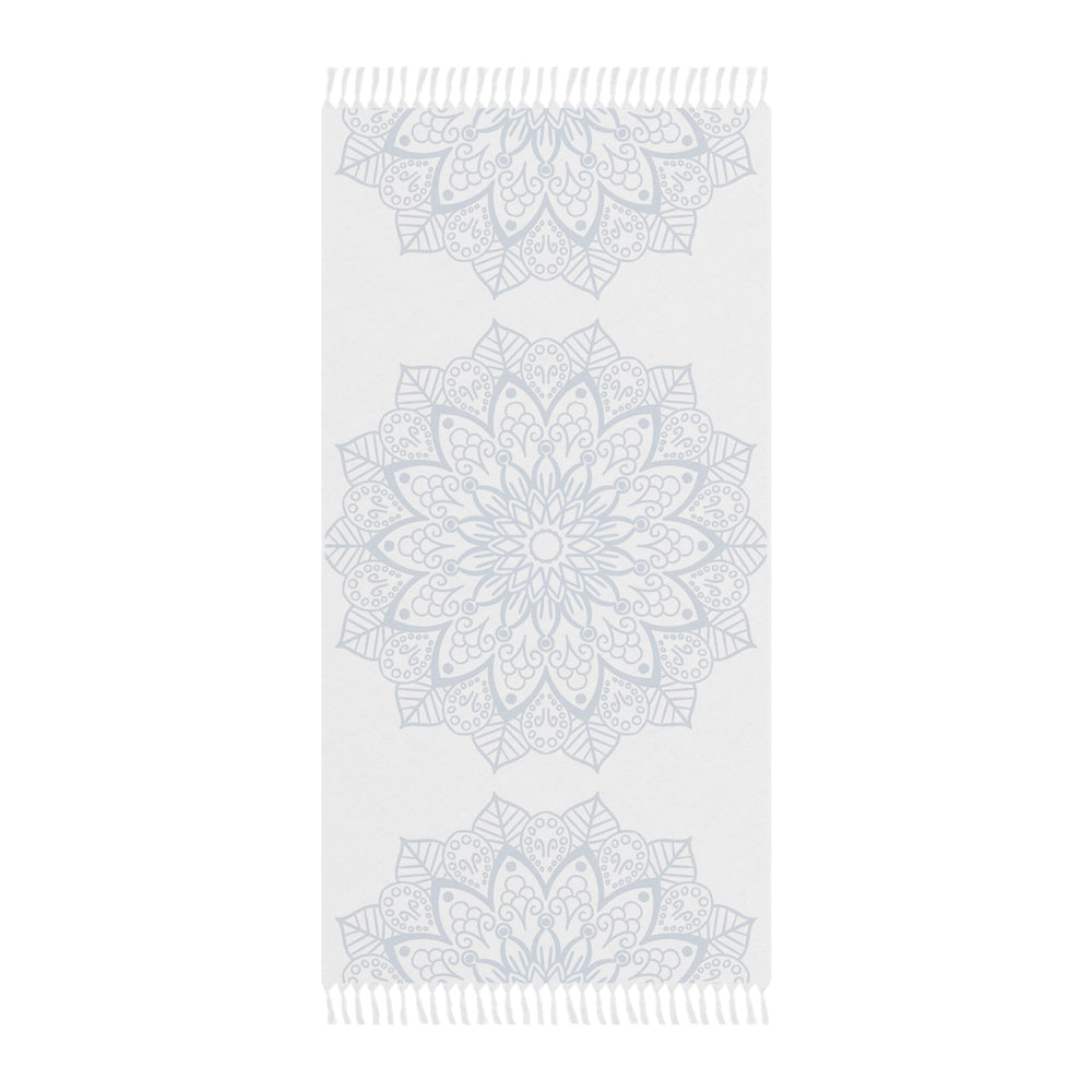 Boho Beach Cloth decorated with Mandala Art - Steel Blue - Original Fine Art Hand - Drawn - White - Blululi