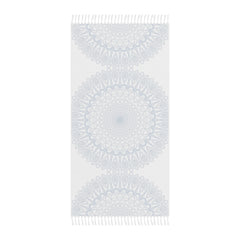 Boho Beach Cloth decorated with Mandala Art - Steel Blue - Original Fine Art Hand - Drawn - White - Blululi