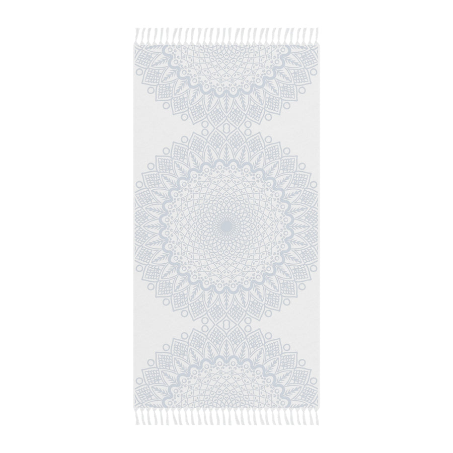 Boho Beach Cloth decorated with Mandala Art - Steel Blue - Original Fine Art Hand - Drawn - White - Blululi