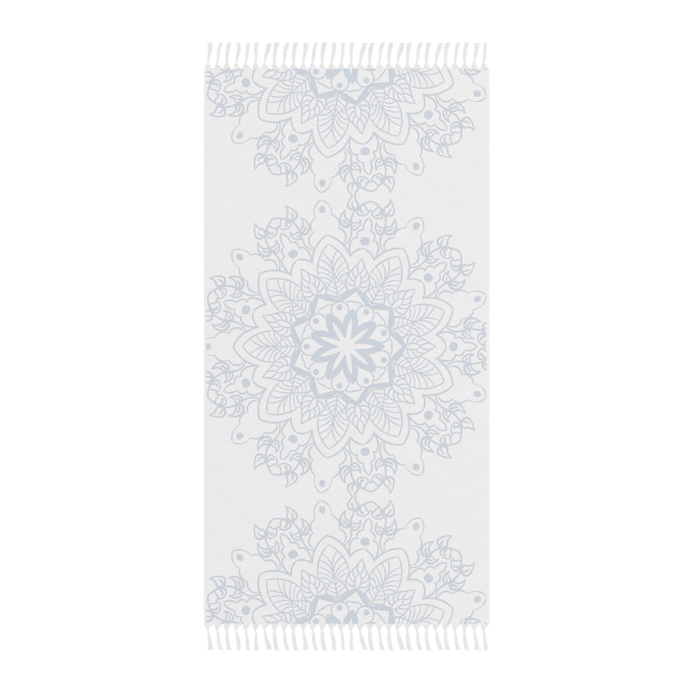 Boho Beach Cloth decorated with Mandala Art - Steel Blue - Original Fine Art Hand - Drawn - White - Blululi