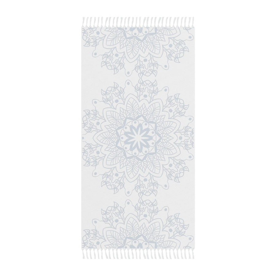Boho Beach Cloth decorated with Mandala Art - Steel Blue - Original Fine Art Hand - Drawn - White - Blululi