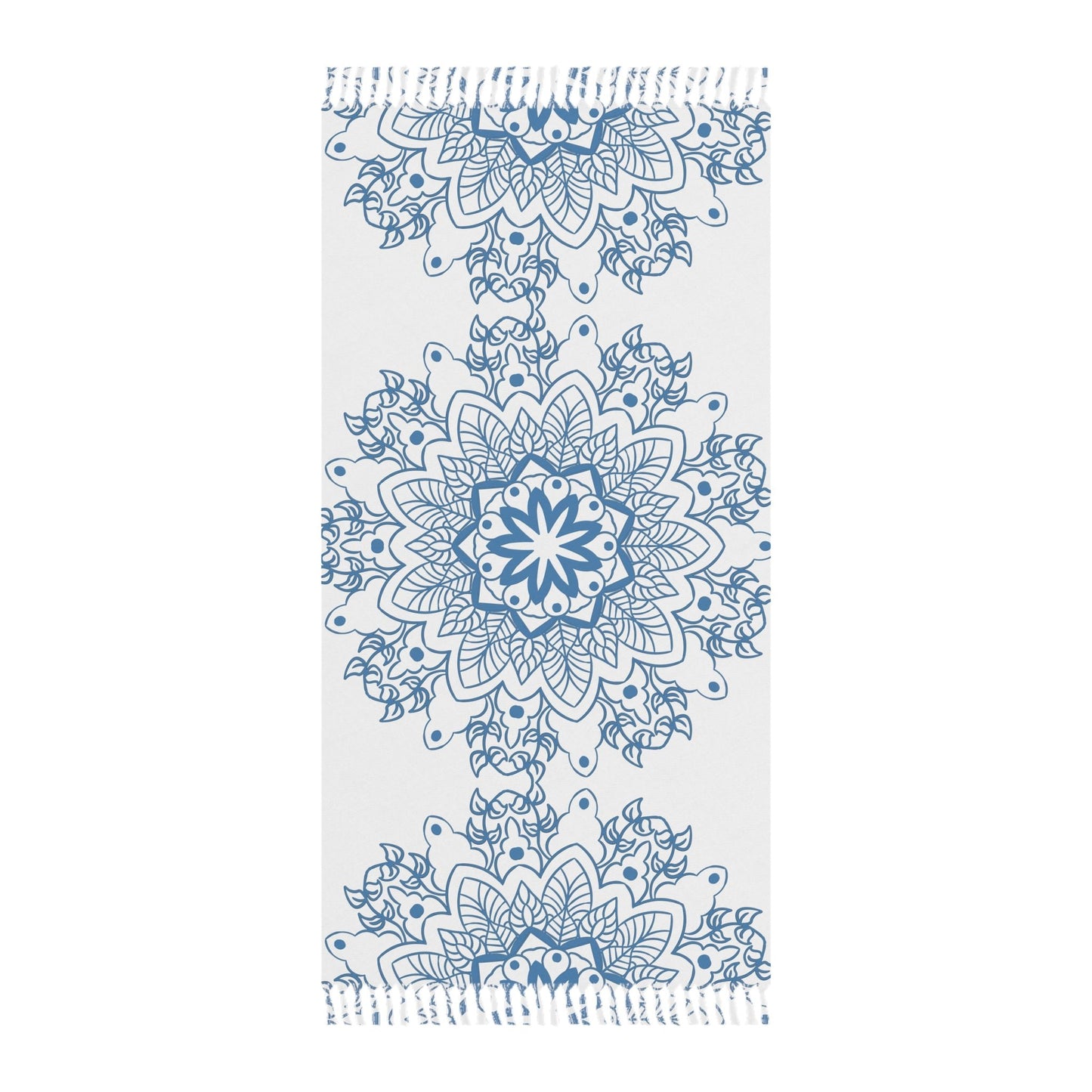 Boho Beach Cloth decorated with Mandala Art - Steel Blue - Original Fine Art Hand - Drawn - White - Blululi