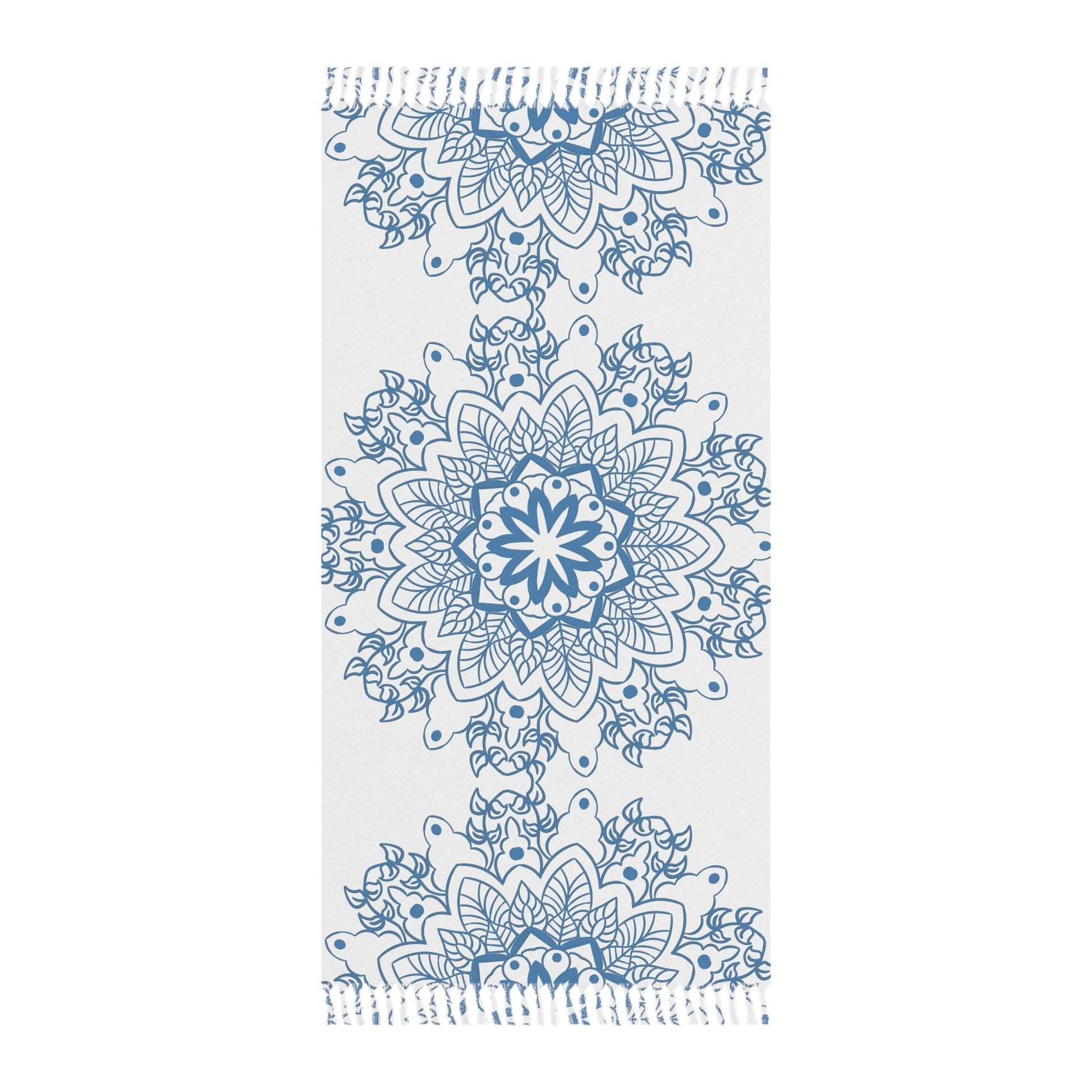 Boho Beach Cloth decorated with Mandala Art - Steel Blue - Original Fine Art Hand - Drawn - White - Blululi