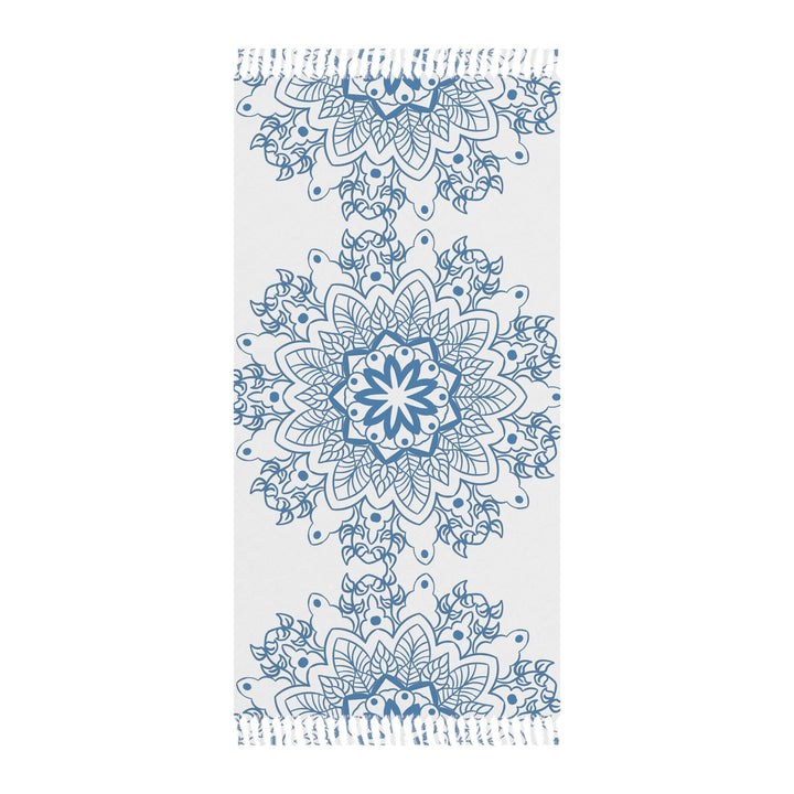 Boho Beach Cloth decorated with Mandala Art - Steel Blue - Original Fine Art Hand - Drawn - White - Blululi