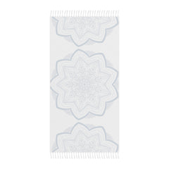 Boho Beach Cloth decorated with Mandala Art - Steel Blue - Original Fine Art Hand - Drawn - White - Blululi