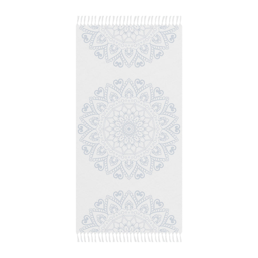 Boho Beach Cloth decorated with Mandala Art - Steel Blue - Original Fine Art Hand - Drawn - White - Blululi