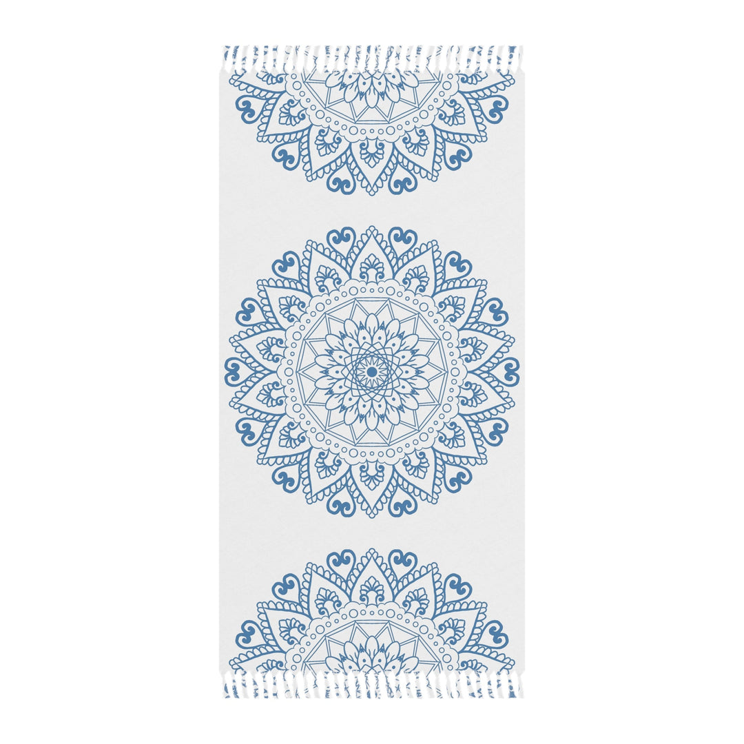 Boho Beach Cloth decorated with Mandala Art - Steel Blue - Original Fine Art Hand - Drawn - White - Blululi