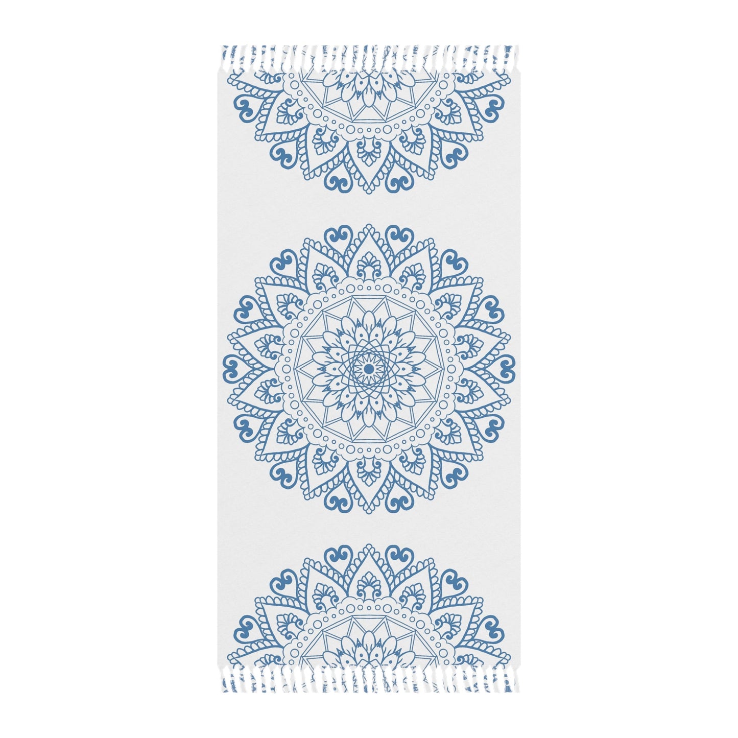 Boho Beach Cloth decorated with Mandala Art - Steel Blue - Original Fine Art Hand - Drawn - White - Blululi