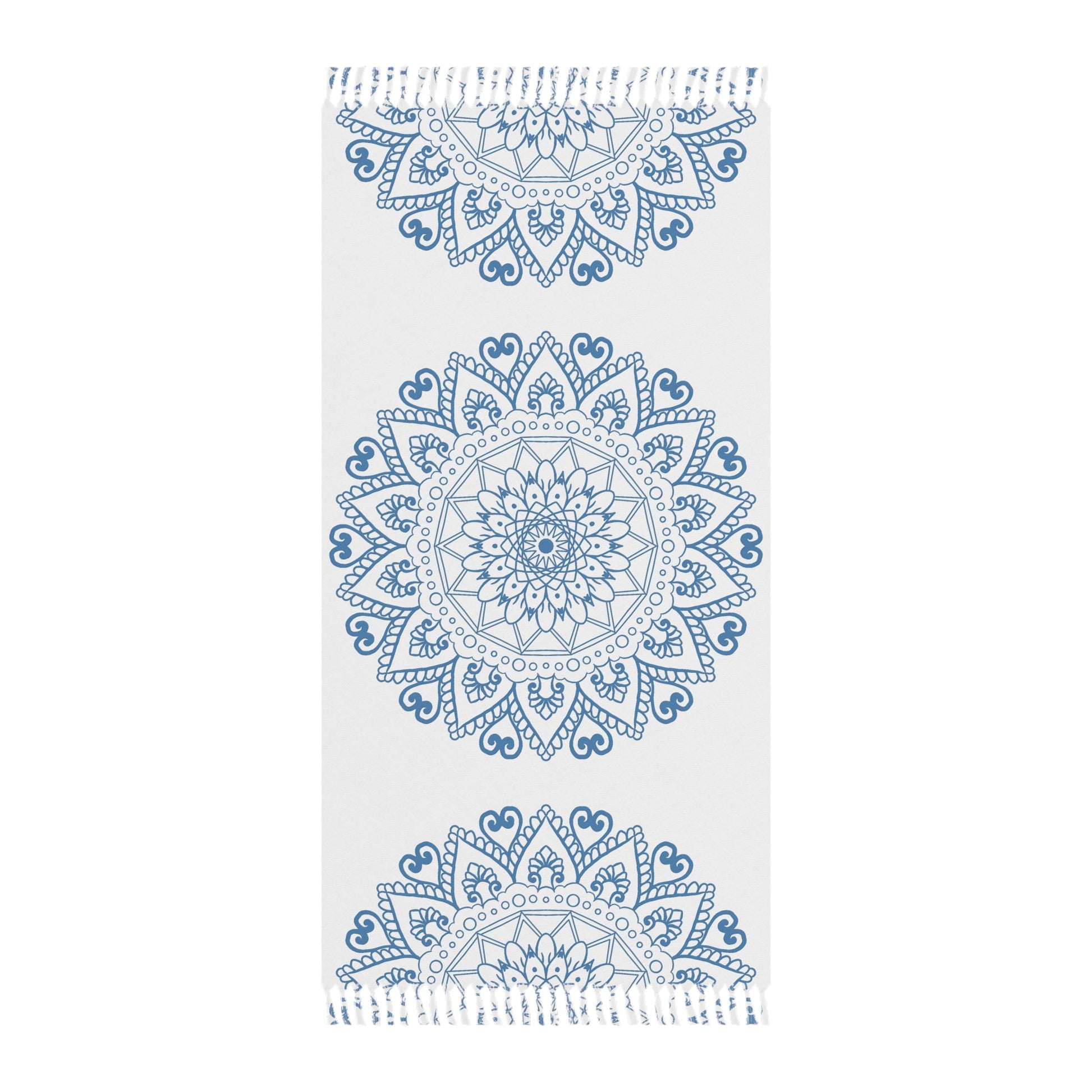 Boho Beach Cloth decorated with Mandala Art - Steel Blue - Original Fine Art Hand - Drawn - White - Blululi