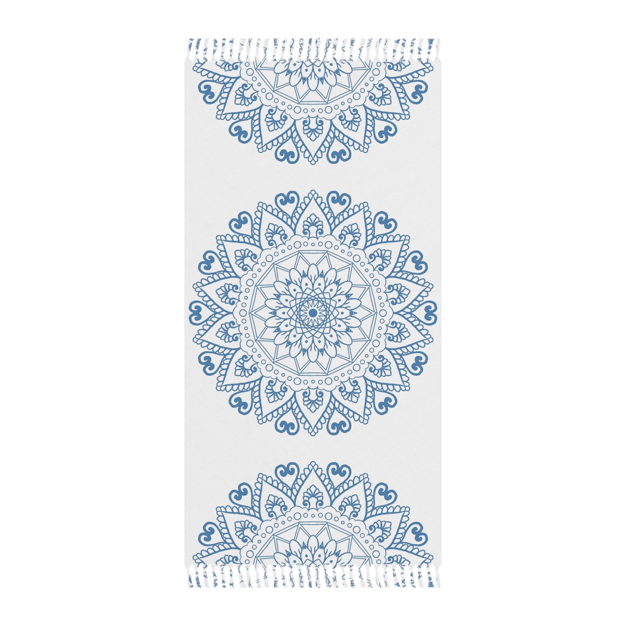 Boho Beach Cloth decorated with Mandala Art - Steel Blue - Original Fine Art Hand - Drawn - White - Blululi