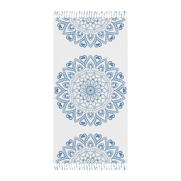 Boho Beach Cloth decorated with Mandala Art - Steel Blue - Original Fine Art Hand - Drawn - White - Blululi