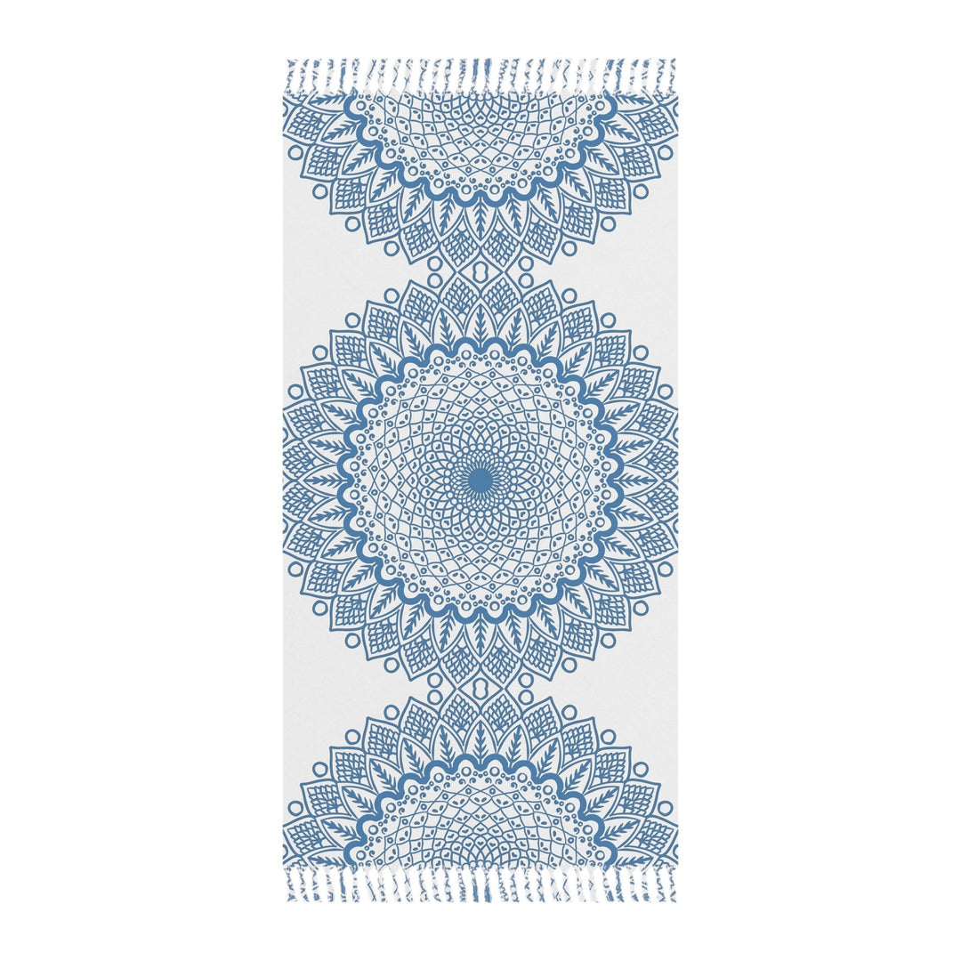 Boho Beach Cloth decorated with Mandala Art - Steel Blue - Original Fine Art Hand - Drawn - White - Blululi