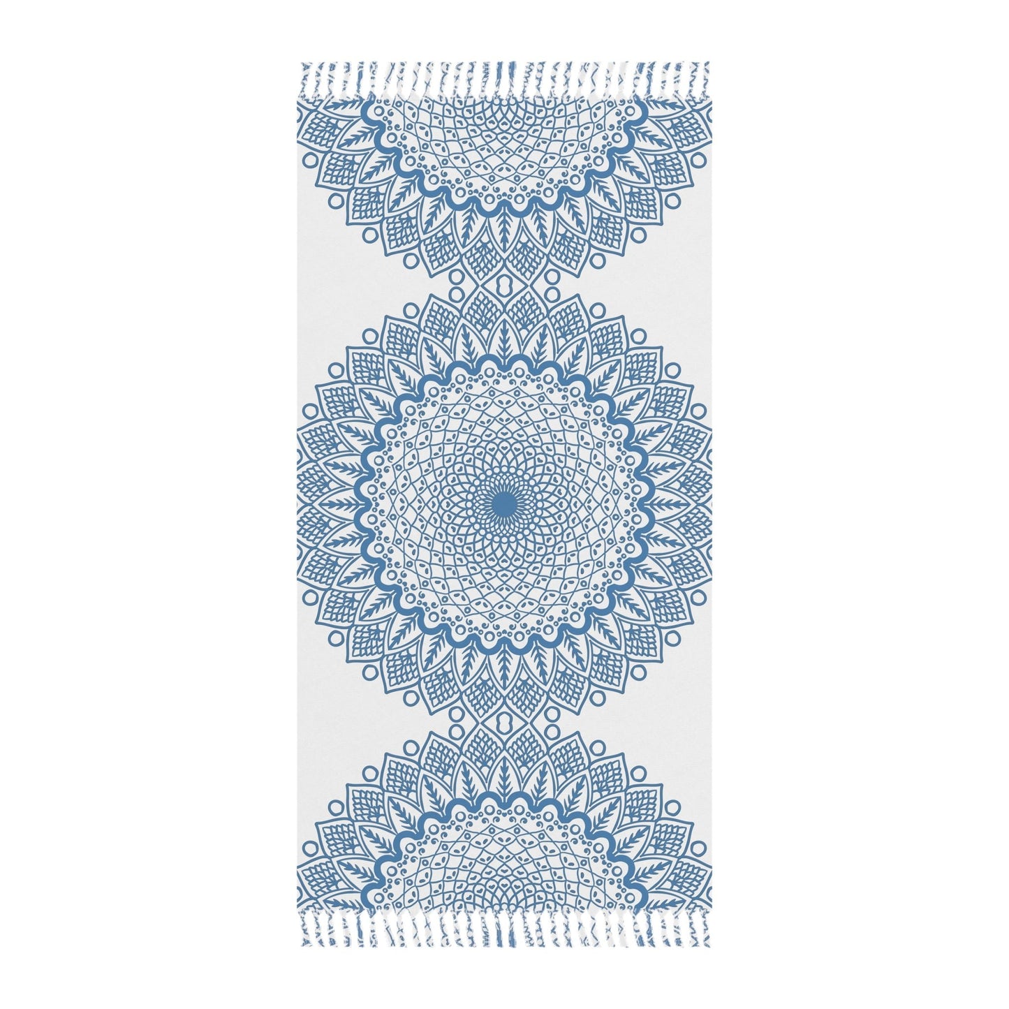 Boho Beach Cloth decorated with Mandala Art - Steel Blue - Original Fine Art Hand - Drawn - White - Blululi