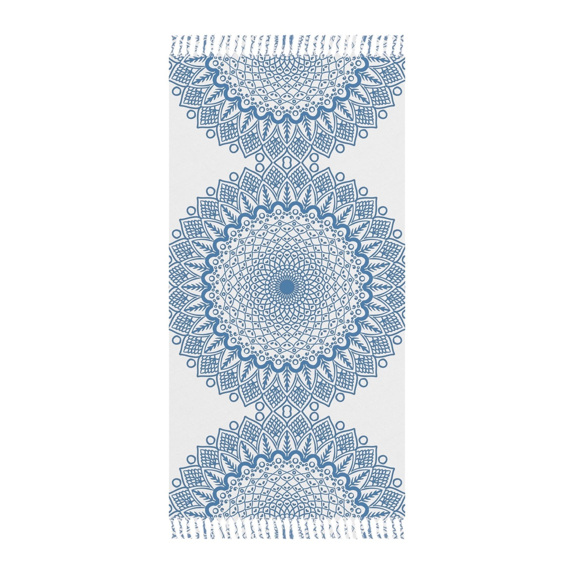 Boho Beach Cloth decorated with Mandala Art - Steel Blue - Original Fine Art Hand - Drawn - White - Blululi