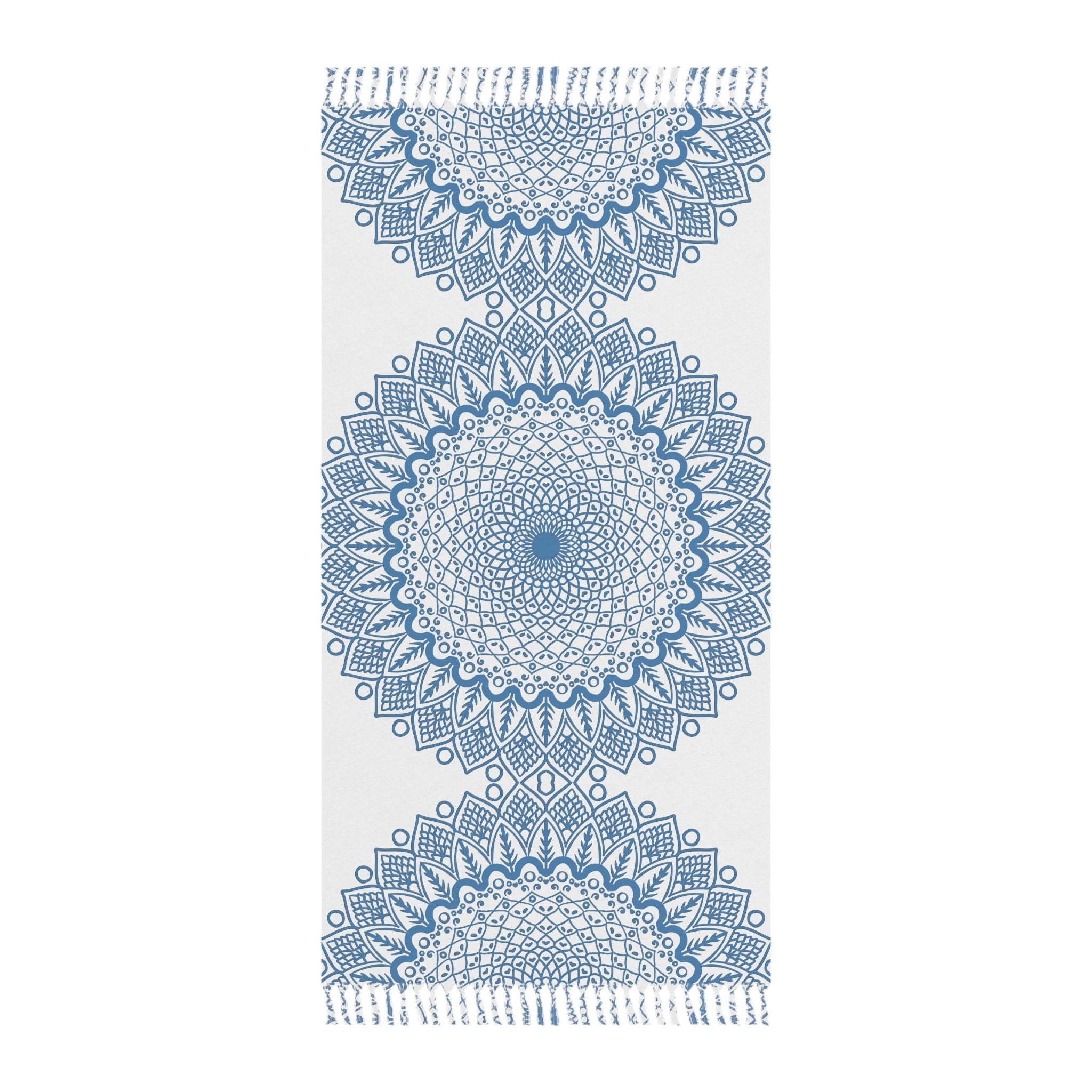 Boho Beach Cloth decorated with Mandala Art - Steel Blue - Original Fine Art Hand - Drawn - White - Blululi