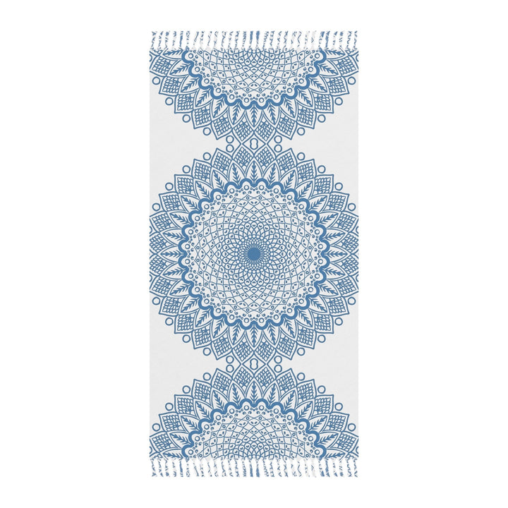 Boho Beach Cloth decorated with Mandala Art - Steel Blue - Original Fine Art Hand - Drawn - White - Blululi