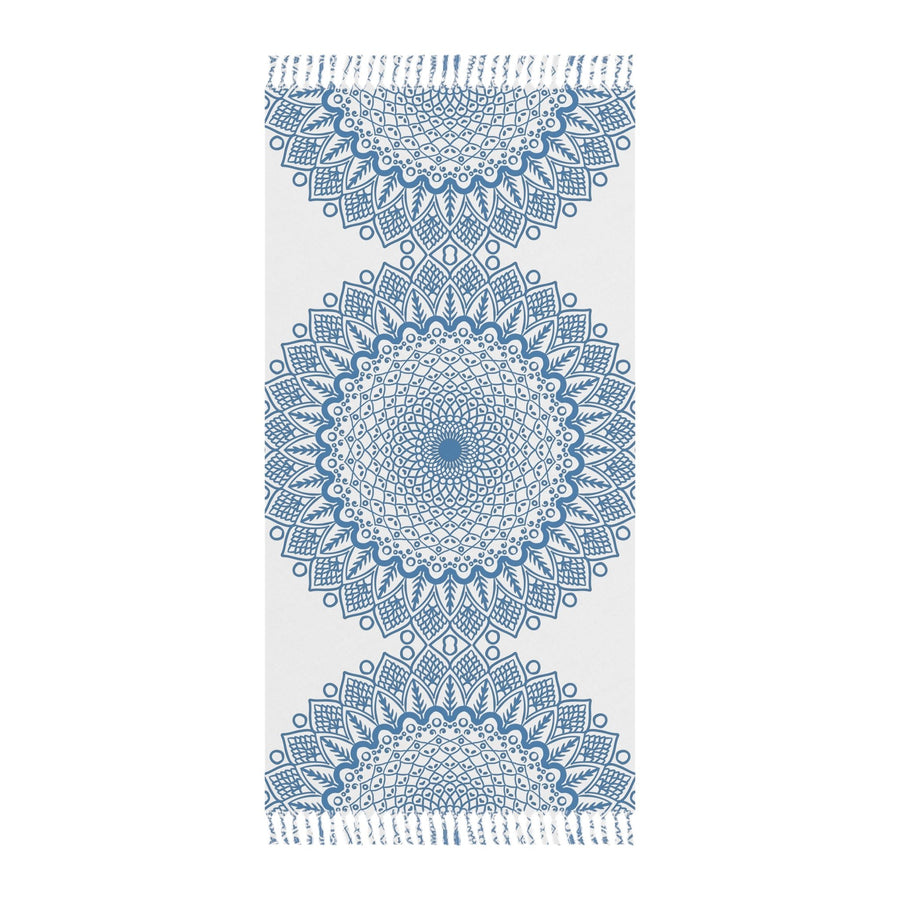 Boho Beach Cloth decorated with Mandala Art - Steel Blue - Original Fine Art Hand - Drawn - White - Blululi