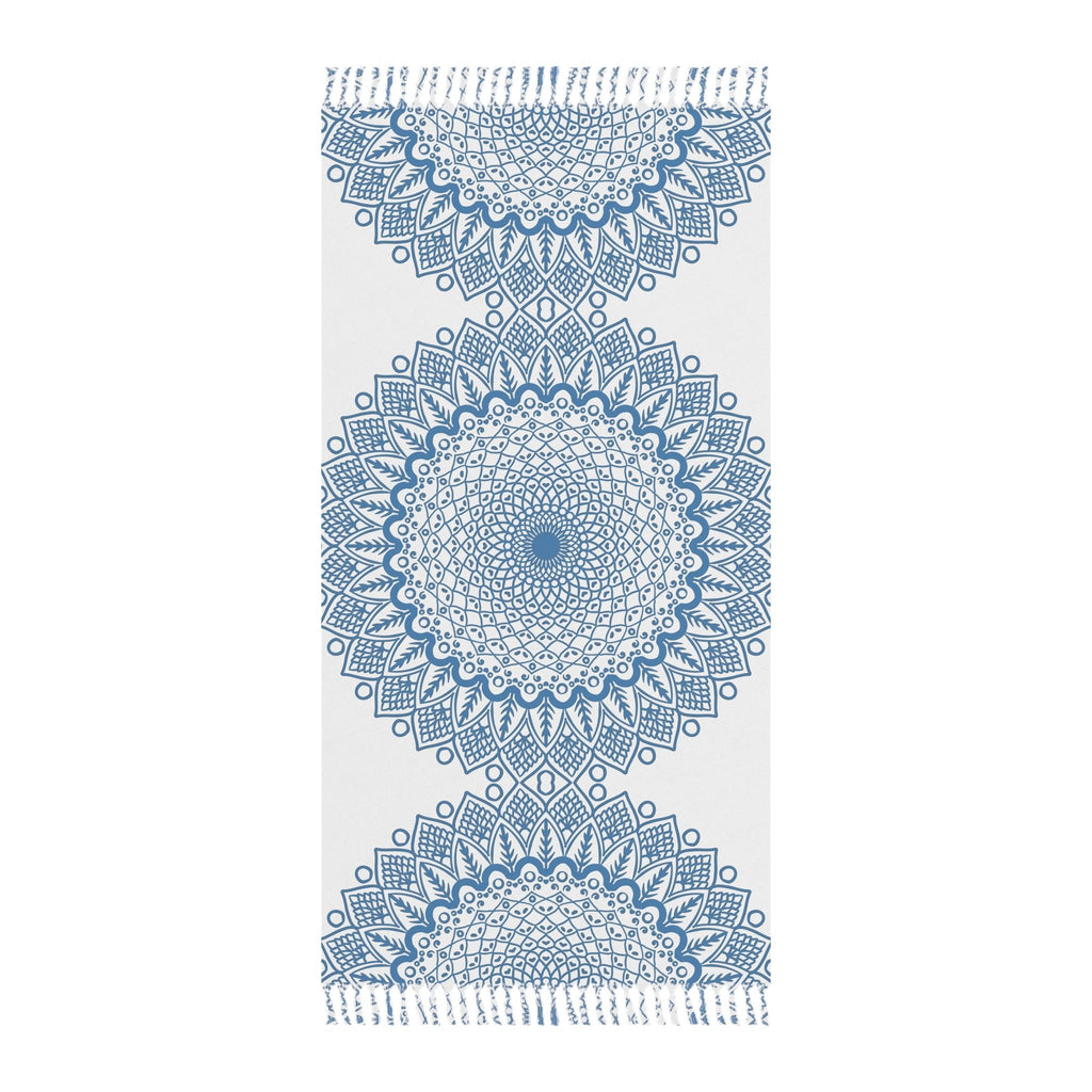 Boho Beach Cloth decorated with Mandala Art - Steel Blue - Original Fine Art Hand - Drawn - White - Blululi