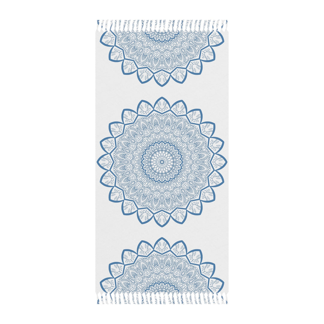 Boho Beach Cloth decorated with Mandala Art - Steel Blue - Original Fine Art Hand - Drawn - White - Blululi