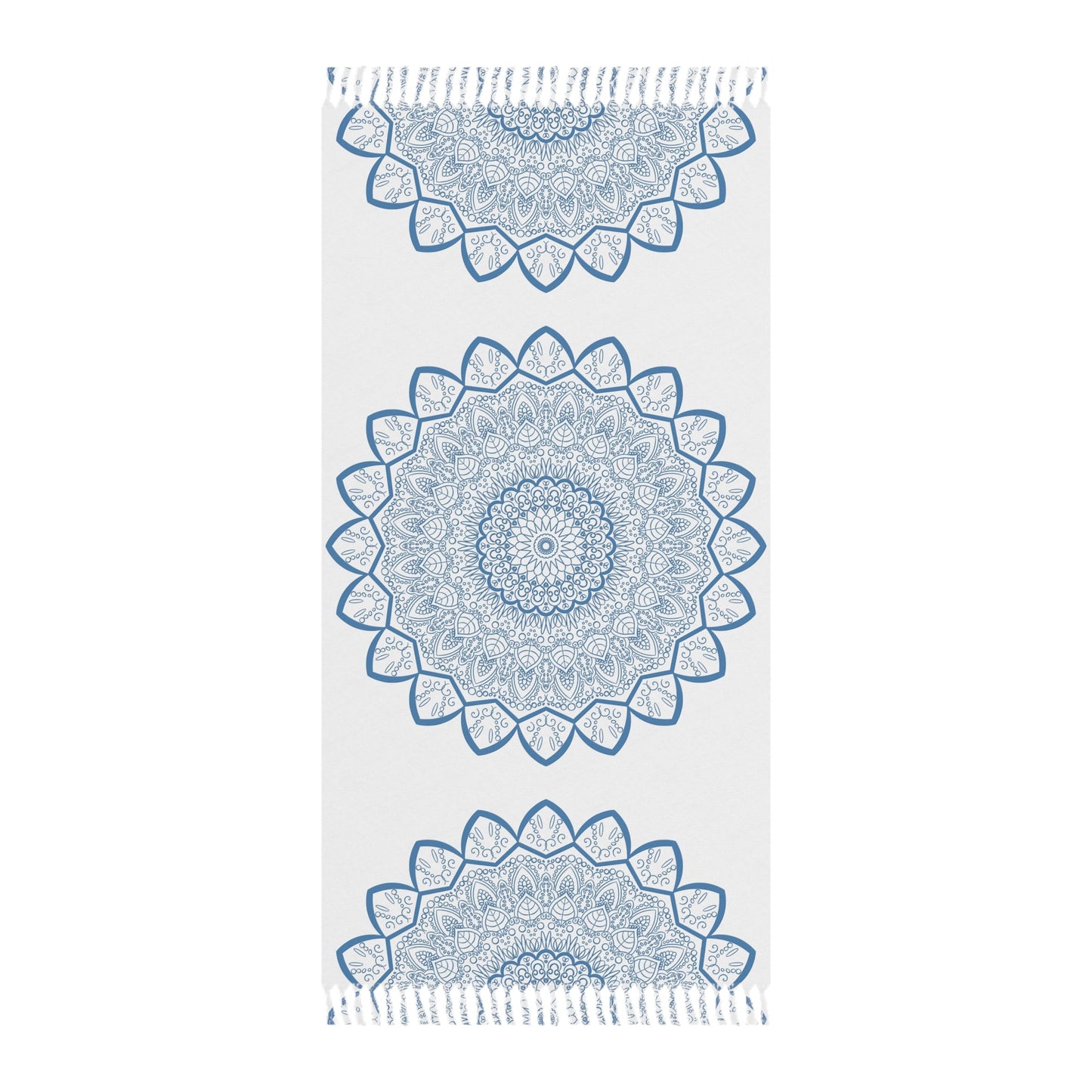 Boho Beach Cloth decorated with Mandala Art - Steel Blue - Original Fine Art Hand - Drawn - White - Blululi