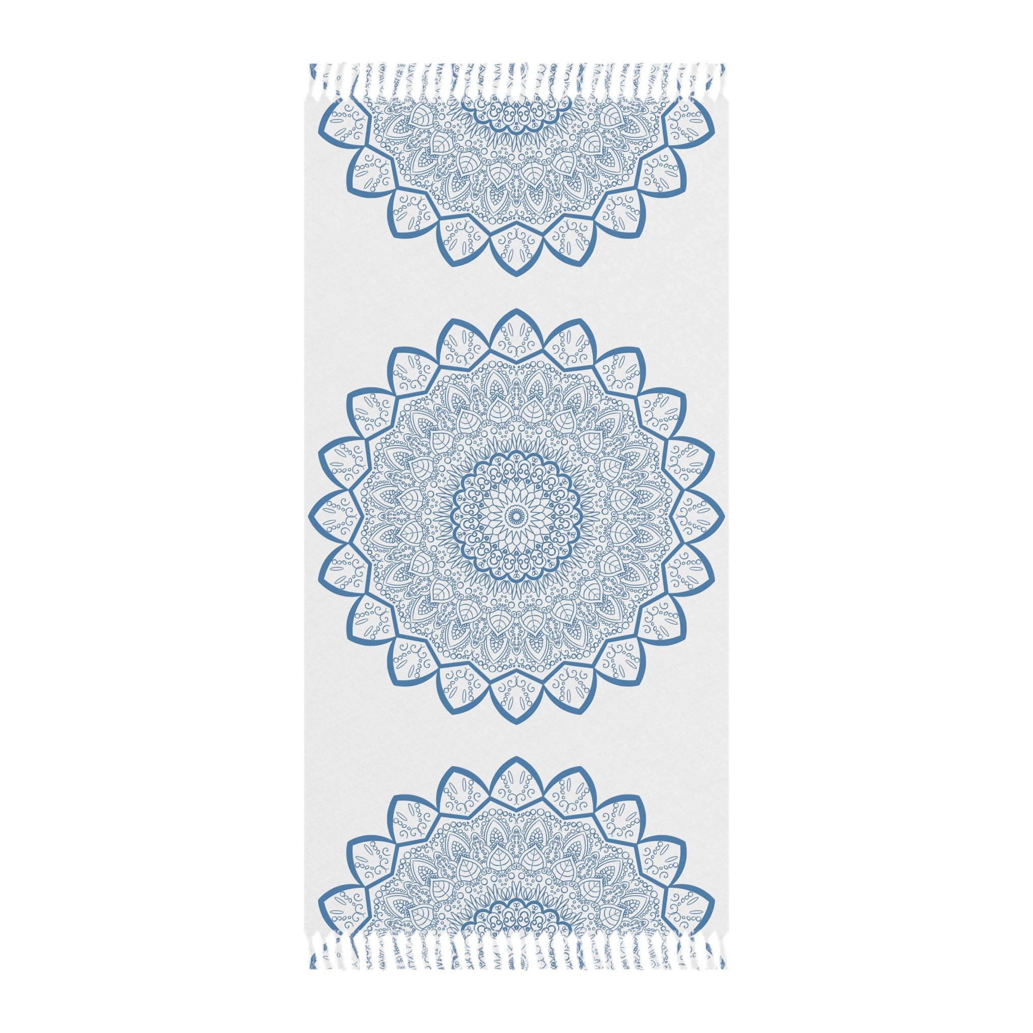 Boho Beach Cloth decorated with Mandala Art - Steel Blue - Original Fine Art Hand - Drawn - White - Blululi