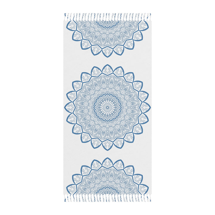 Boho Beach Cloth decorated with Mandala Art - Steel Blue - Original Fine Art Hand - Drawn - White - Blululi