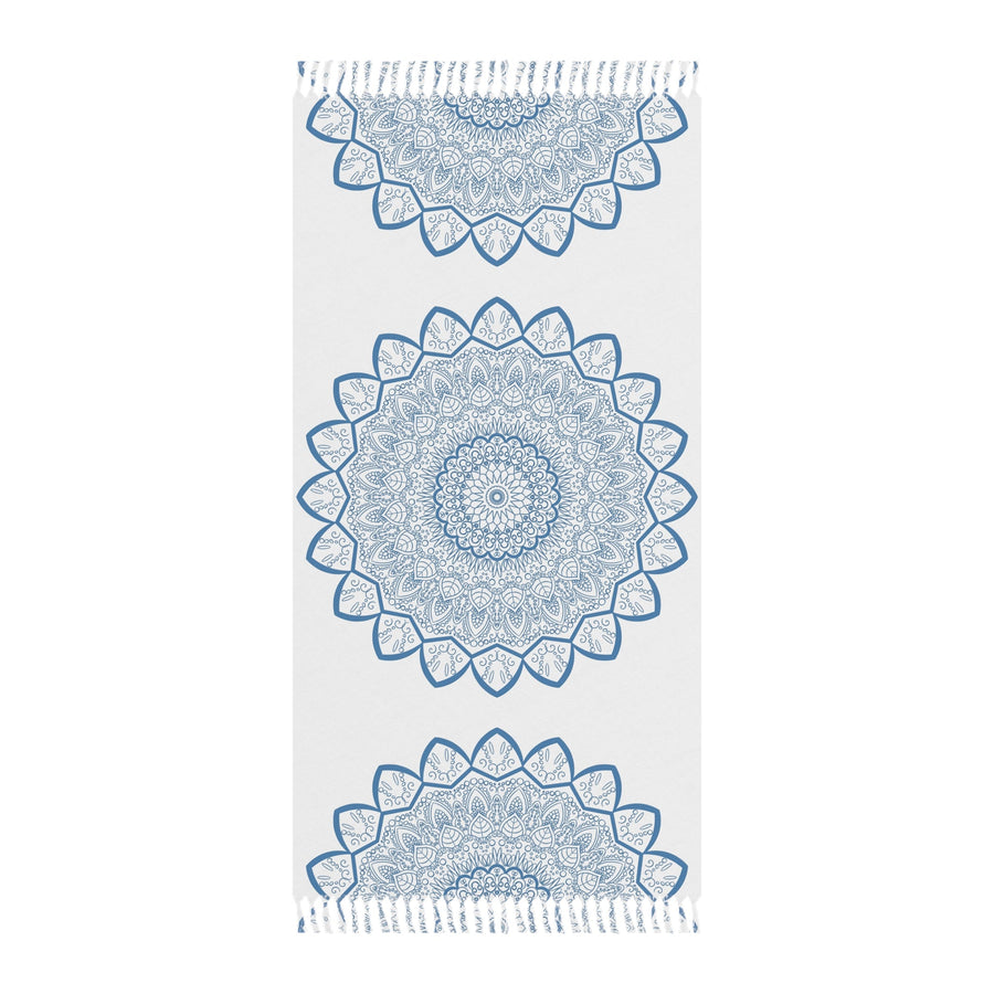 Boho Beach Cloth decorated with Mandala Art - Steel Blue - Original Fine Art Hand - Drawn - White - Blululi