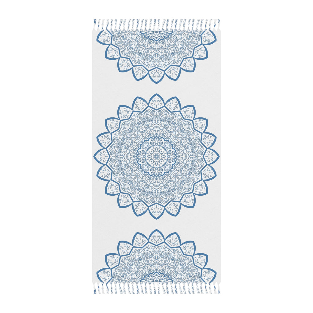 Boho Beach Cloth decorated with Mandala Art - Steel Blue - Original Fine Art Hand - Drawn - White - Blululi