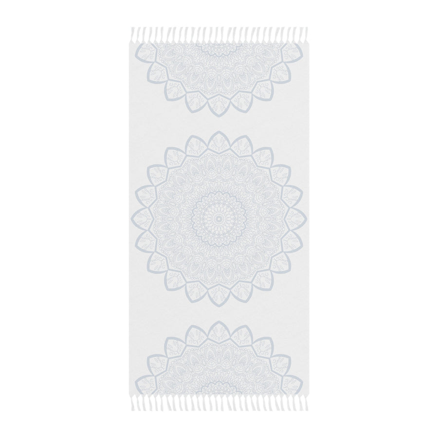 Boho Beach Cloth decorated with Mandala Art - Steel Blue - Original Fine Art Hand - Drawn - White - Blululi