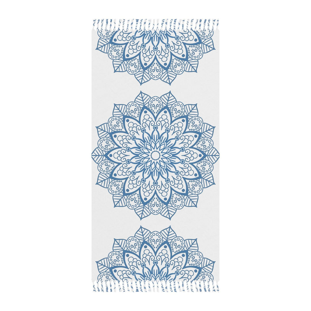 Boho Beach Cloth decorated with Mandala Art - Steel Blue - Original Fine Art Hand - Drawn - White - Blululi