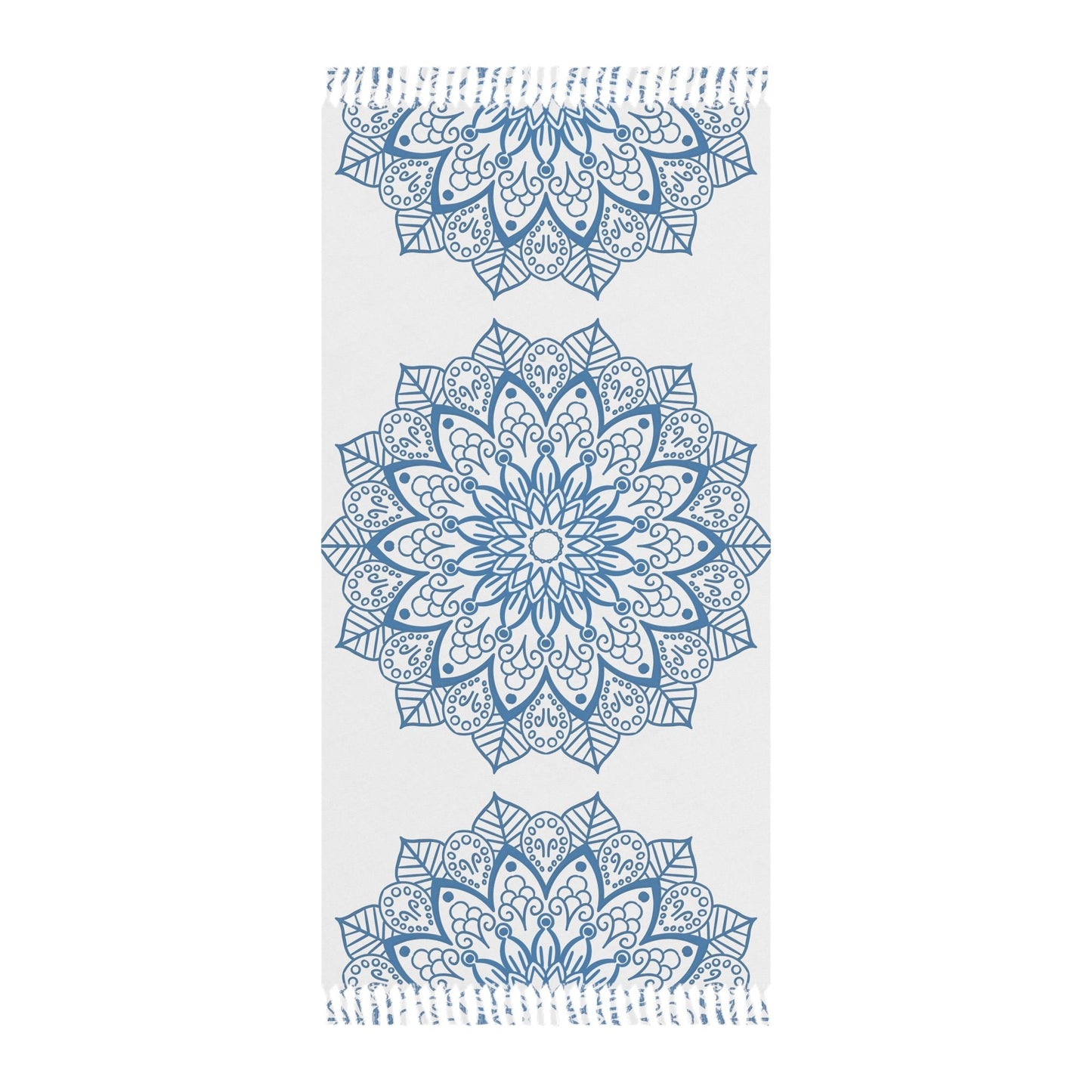 Boho Beach Cloth decorated with Mandala Art - Steel Blue - Original Fine Art Hand - Drawn - White - Blululi