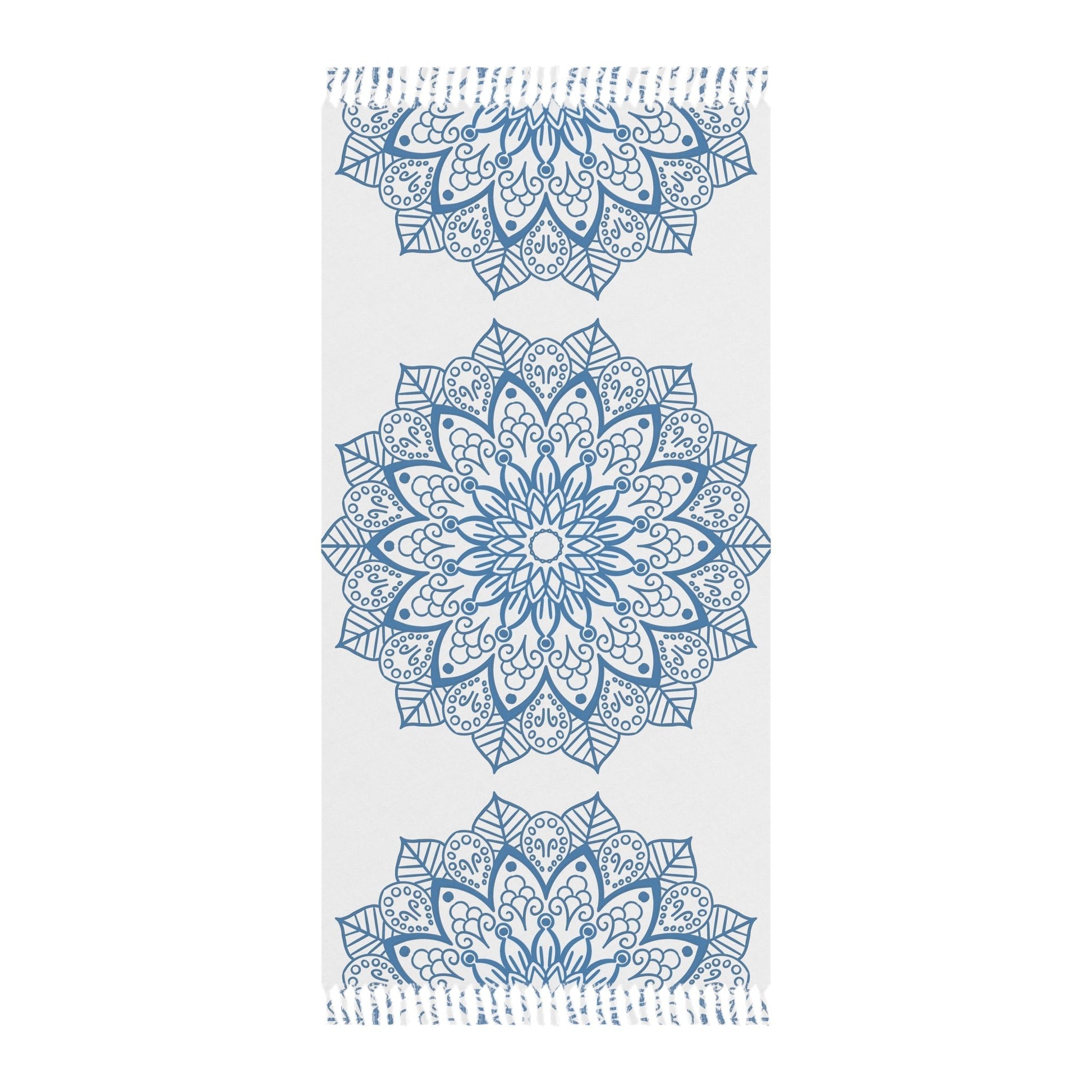 Boho Beach Cloth decorated with Mandala Art - Steel Blue - Original Fine Art Hand - Drawn - White - Blululi